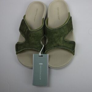 Revitalign Kholo Denim Slide Sandals‎ Womens 9D Olive Green Orthotic Comfort New